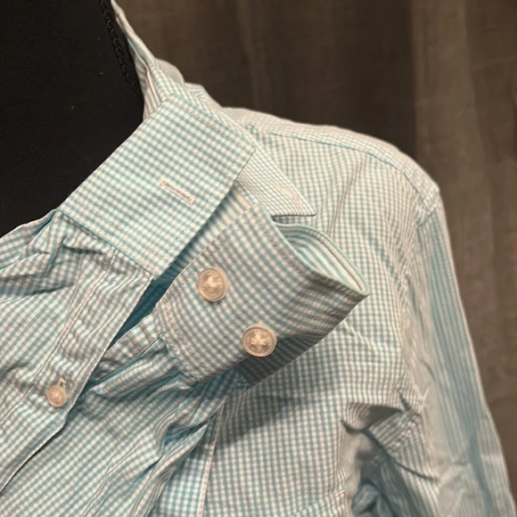 Blue and White Plaid Calvin Klein Button Up - Picture 3 of 6